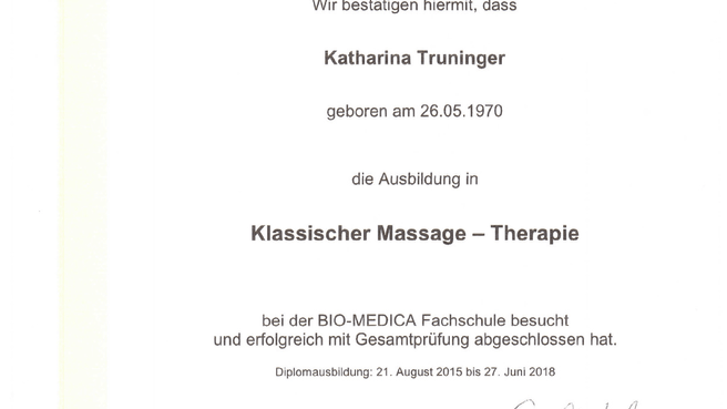 Immagine Balencia Massagepraxis, Katharina Truninger, Krankenkassen anerkannt