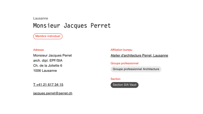 Immagine Jacques Perret | Architecte EPFL-SIA